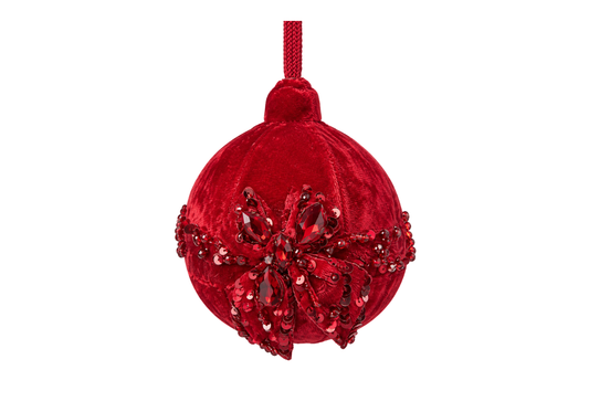 Esfera de Terciopelo en Rojo con Moño y Lentejuelas