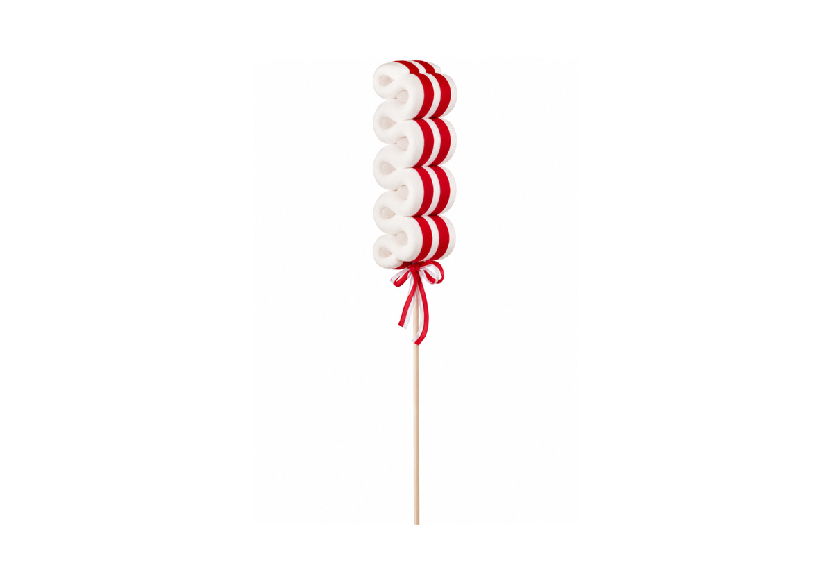 Bombón de Terciopelo Ondulado Blanco y Rojo 96 cm