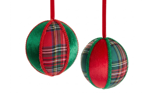 Esfera de Gajos de Terciopelo Verde y Rojo con Cuadros
