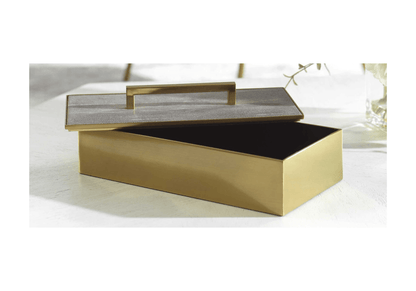 Caja Decorativa con Acabado en Latón y Tapa Gris