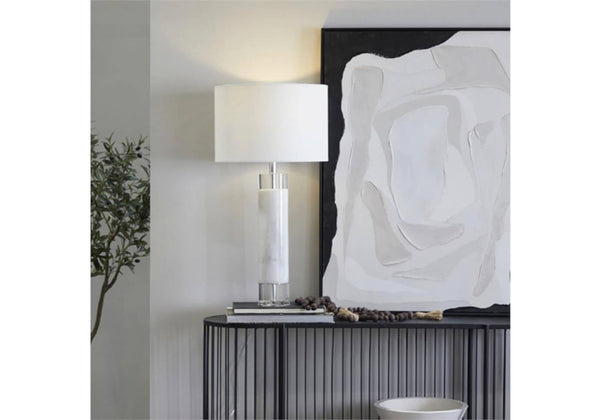 Lámpara Soporte Mármol Blanco y Cristal
