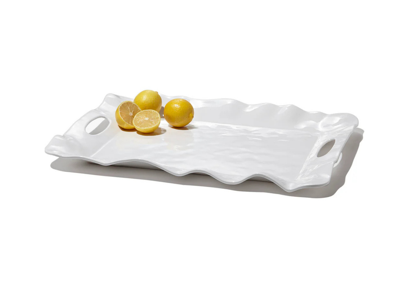 Charola Ovalada Blanca de Melamina con Asas