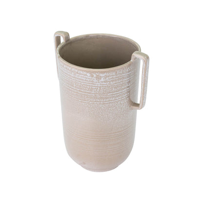 Florero de Cerámica Taupe Manchas Blanco con Orejas
