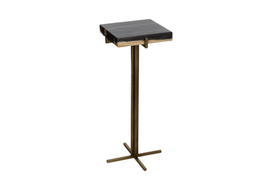 Mesa Fortaleza Ocasional Cuadrada de Madera Petrificada con Base Dorada