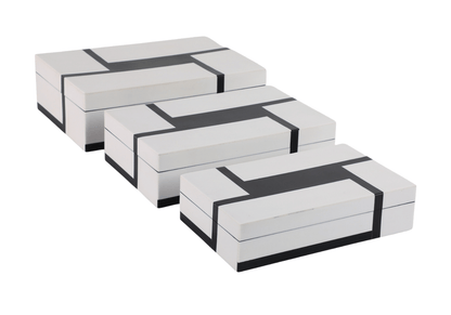 Caja Rectangular de Resina Blanca con Negro