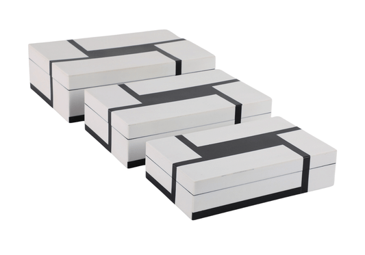 Caja Rectangular de Resina Blanca con Negro