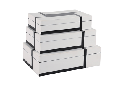 Caja Rectangular de Resina Blanca con Negro