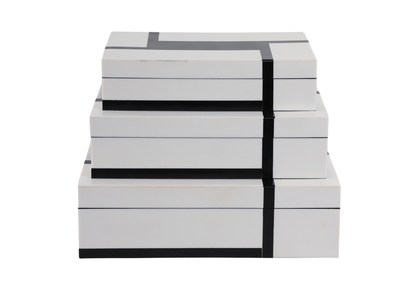 Caja Rectangular de Resina Blanca con Negro