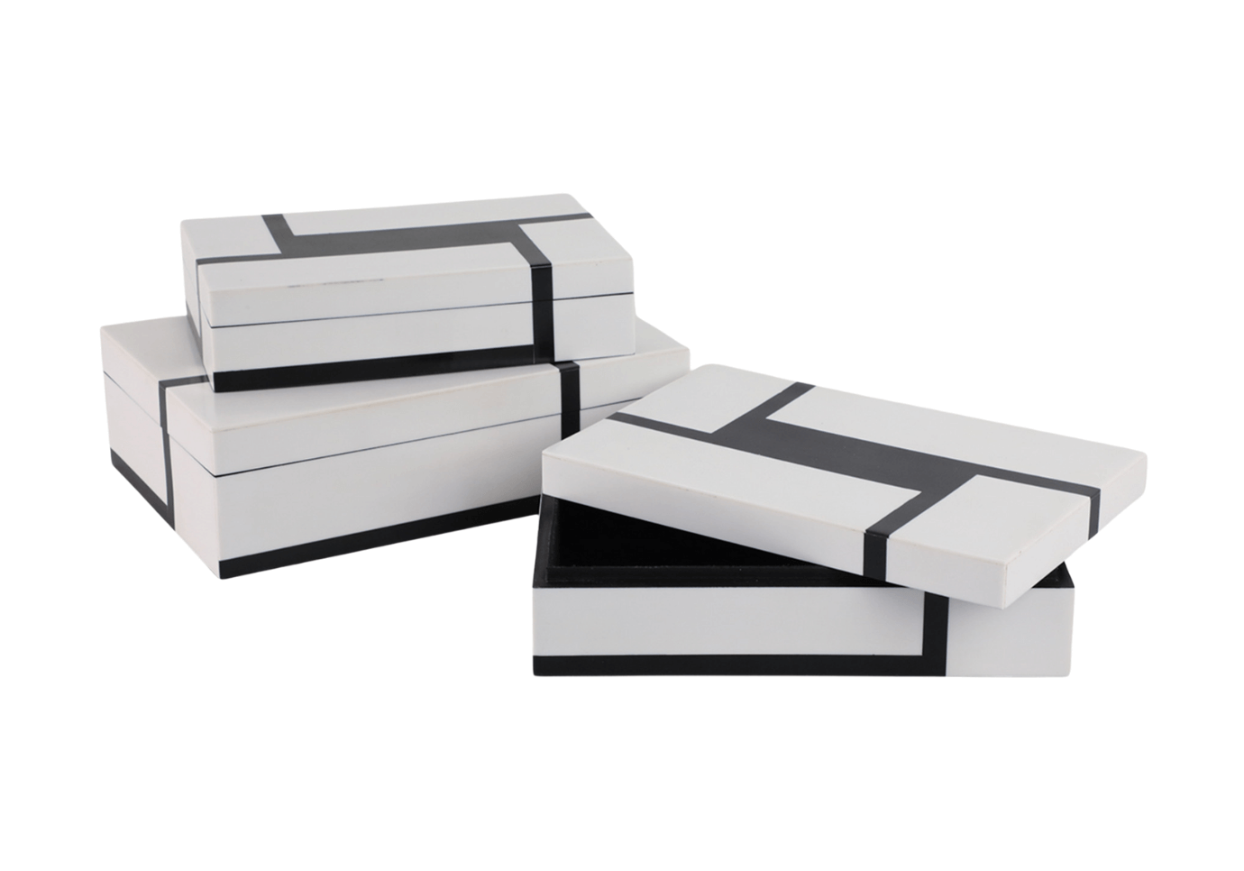 Caja Rectangular de Resina Blanca con Negro