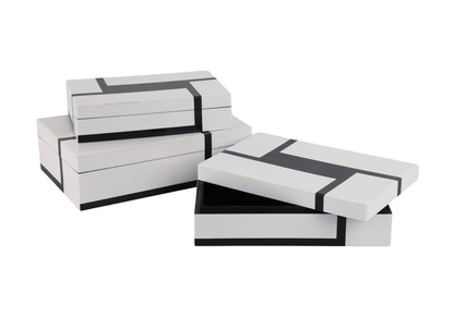 Caja Rectangular de Resina Blanca con Negro