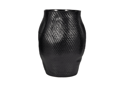 Florero Redondo de Cerámica Negra con Boca Ancha y Textura