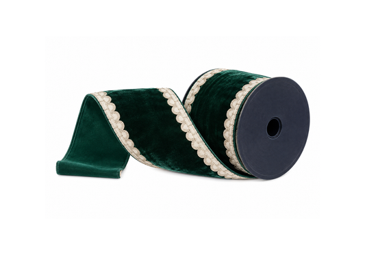 Listón De Terciopelo Verde Pino Con Bordes Triangulares Dorados Y Cristales - Simone