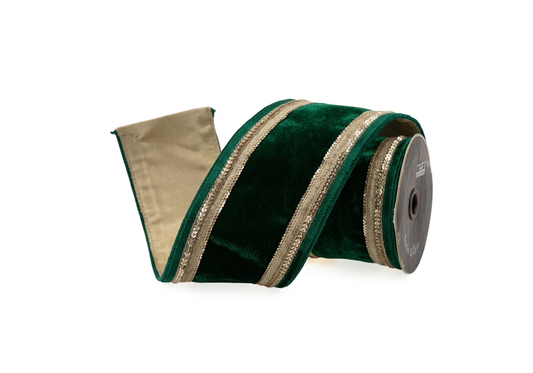 Listón de Terciopelo Verde Esmeralda con Bordes de Lentejuela