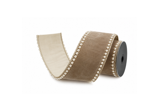 Listón De Terciopelo Taupe Con Bordes De Perlas - Simone