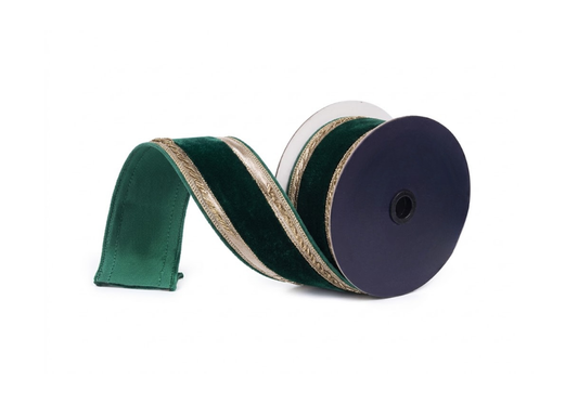 Liston de Terciopelo Verde Esmeralda con Bordado Dorado en Borde 6 cm