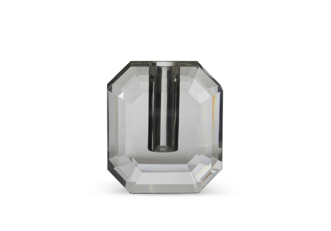 Florero de Cristal Transparente Grueso con Esquinas Ochavadas