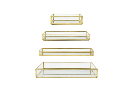 Charola de Vidrio Rectangular con Filo Dorado - Simone