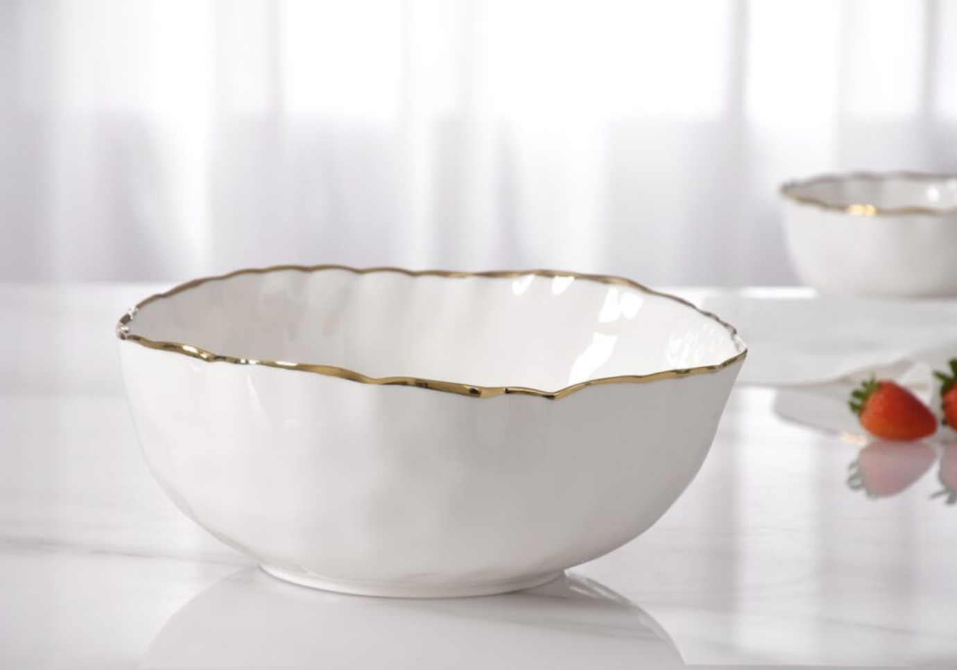 Botanero de Porcelana Blanco con Filo dorado