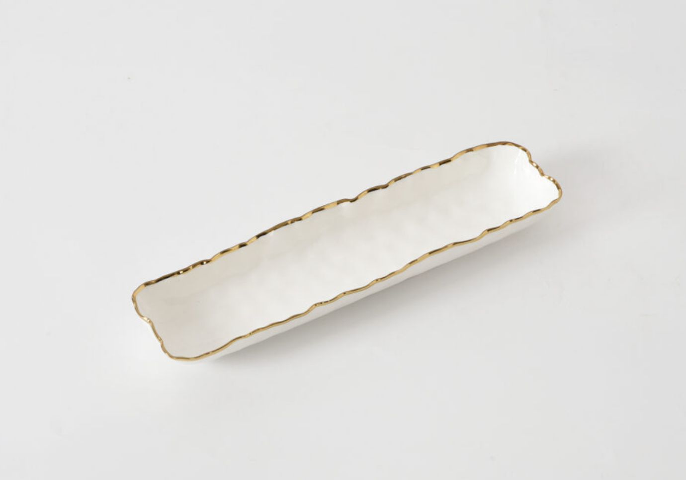 Galletero Rectangular de Ceramica Blanco con Filo Dorado