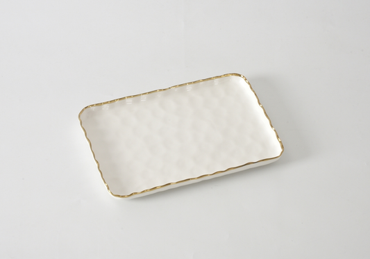 Bandeja Rectangular de Ceramica con filo dorado - Simone