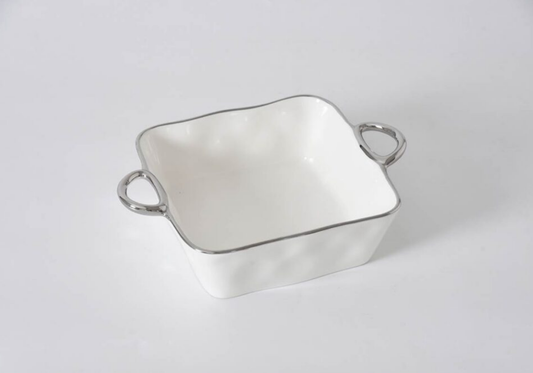 Pyrex de Porcelana Cuadrado con Filo Plateado - Simone