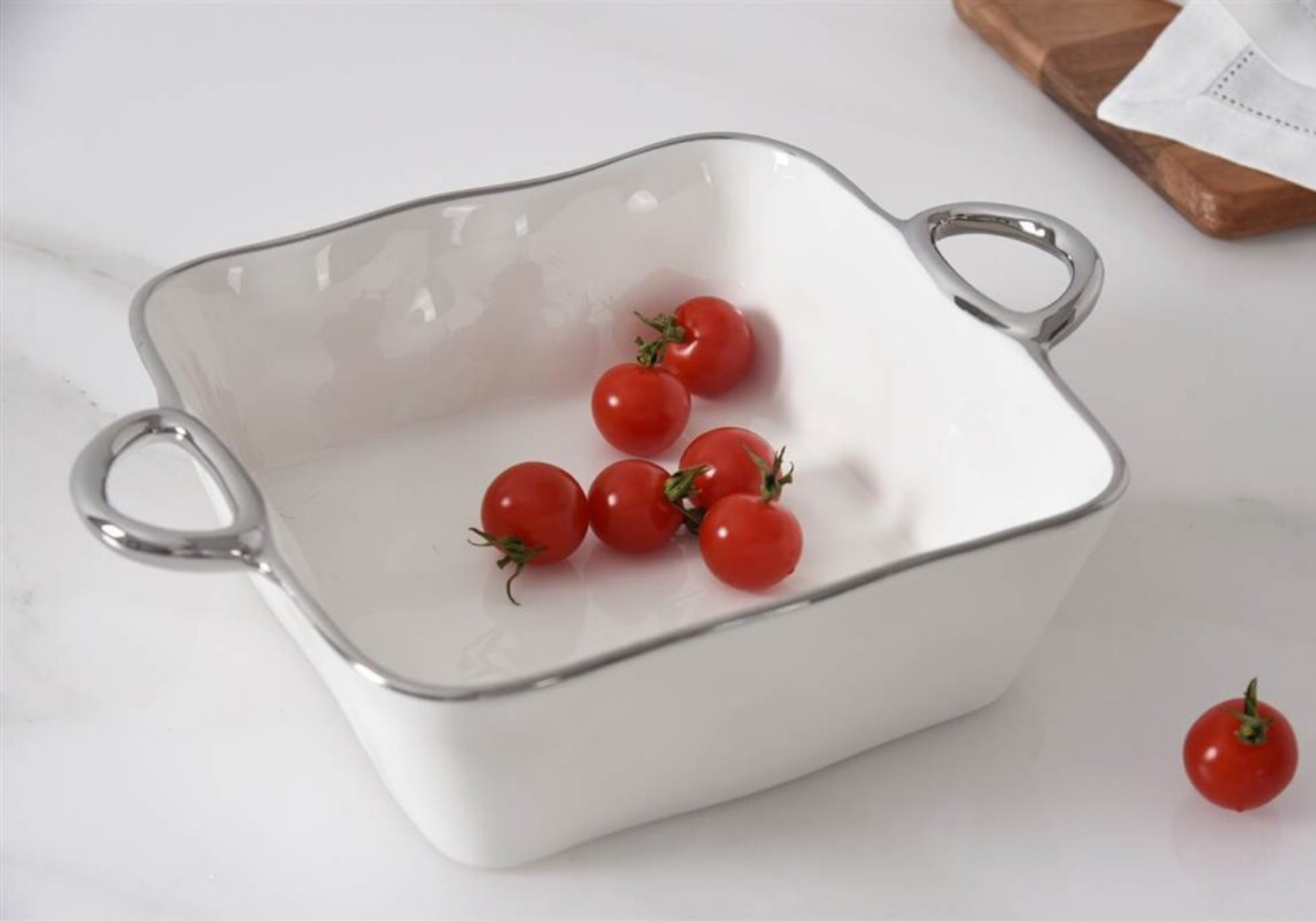 Pyrex de Porcelana Cuadrado con Filo Plateado