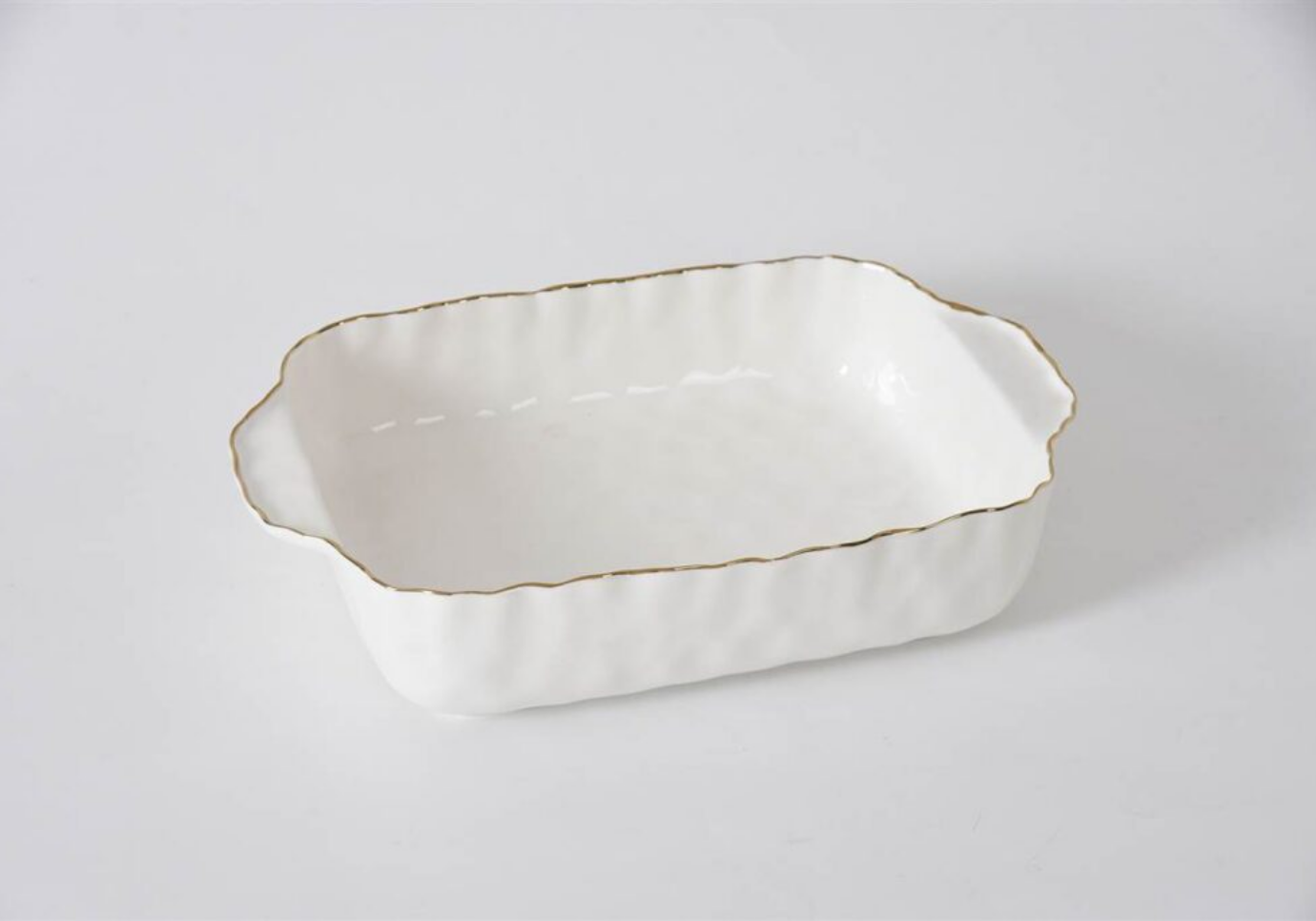 Pyrex de Porcelana Rectangular con Filo Dorado