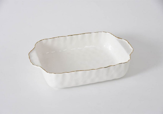 Pyrex de Porcelana Rectangular con Filo Dorado - Simone