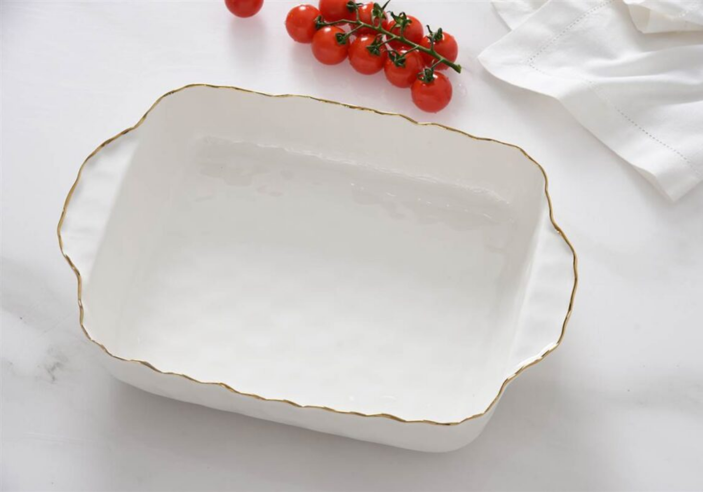 Pyrex de Porcelana Rectangular con Filo Dorado