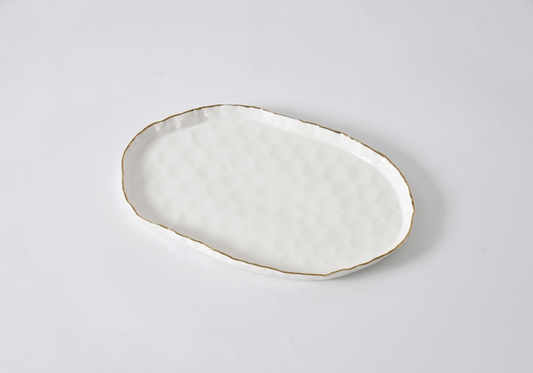Platon Oval de Ceramica con Filo Dorado - Simone