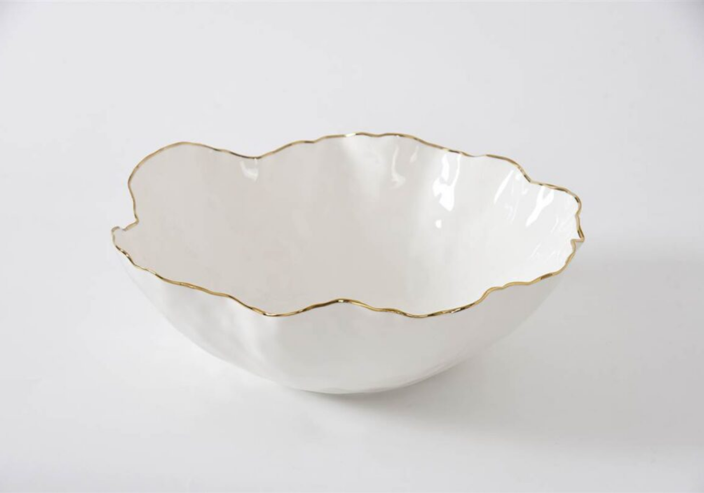 Ensaladera de Porcelana Blanca con Filo Dorado