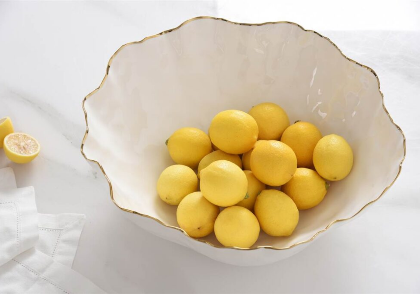 Ensaladera de Porcelana Blanca con Filo Dorado