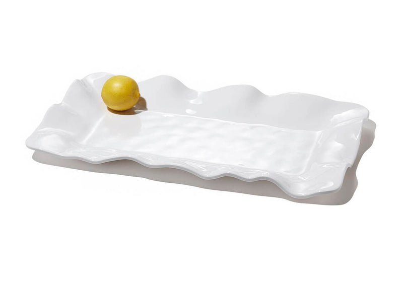 Plato Rectangular Melamina Blanco Borde Ondulado