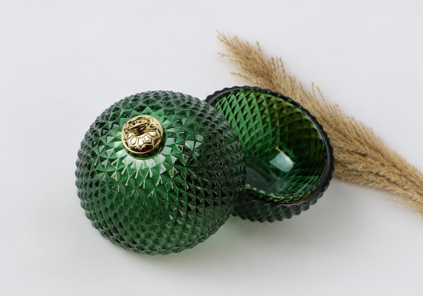 Alhajero Esfera de Vidrio Verde con Rombos