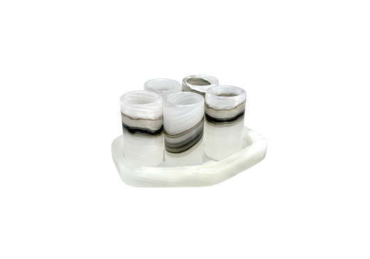 Set/5 De Tequileros Onix Nacar Con Charola Irregular - Simone