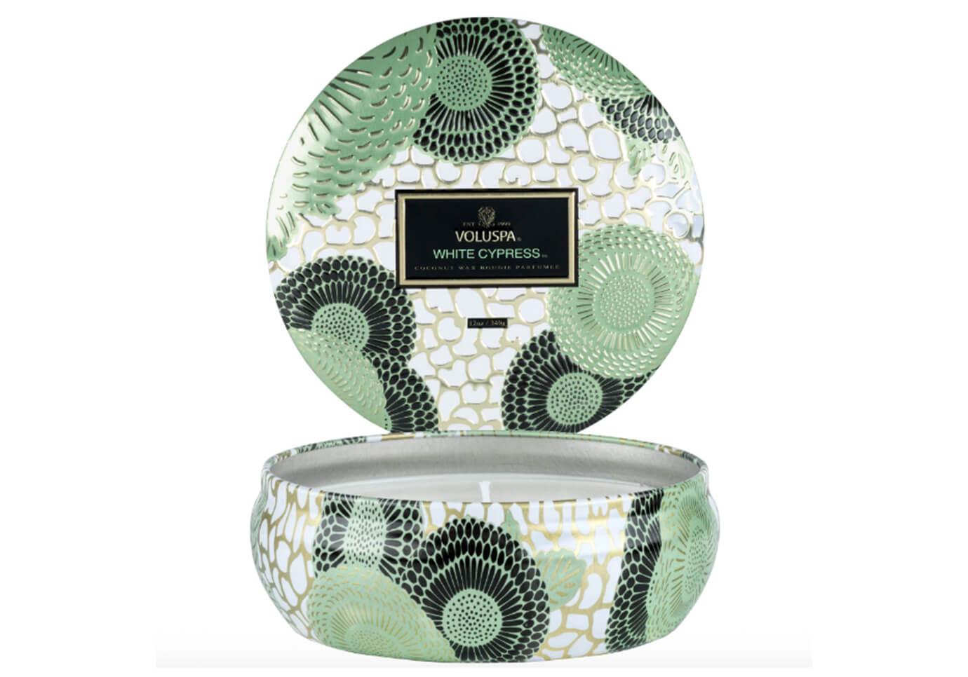 Vela Aromática Voluspa White Cypress Envase Metálico 12 Oz.