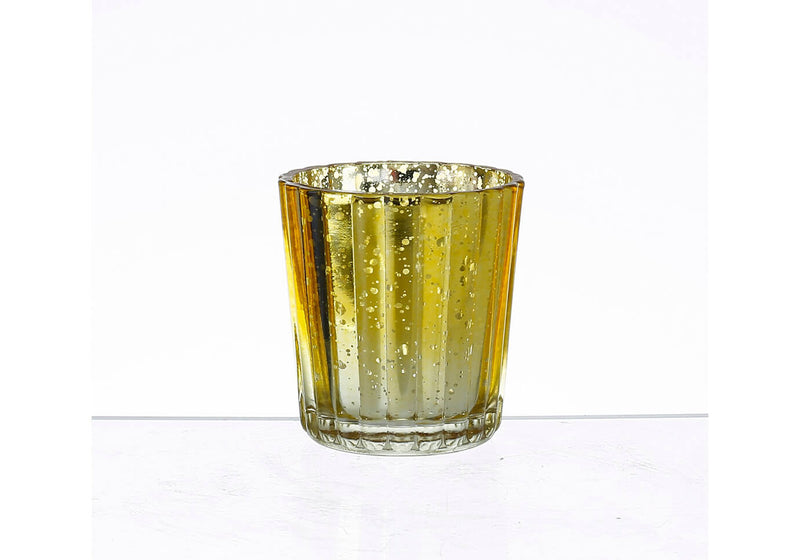 Portavela Vaso Jaspeado Líneas Verticales Dorado