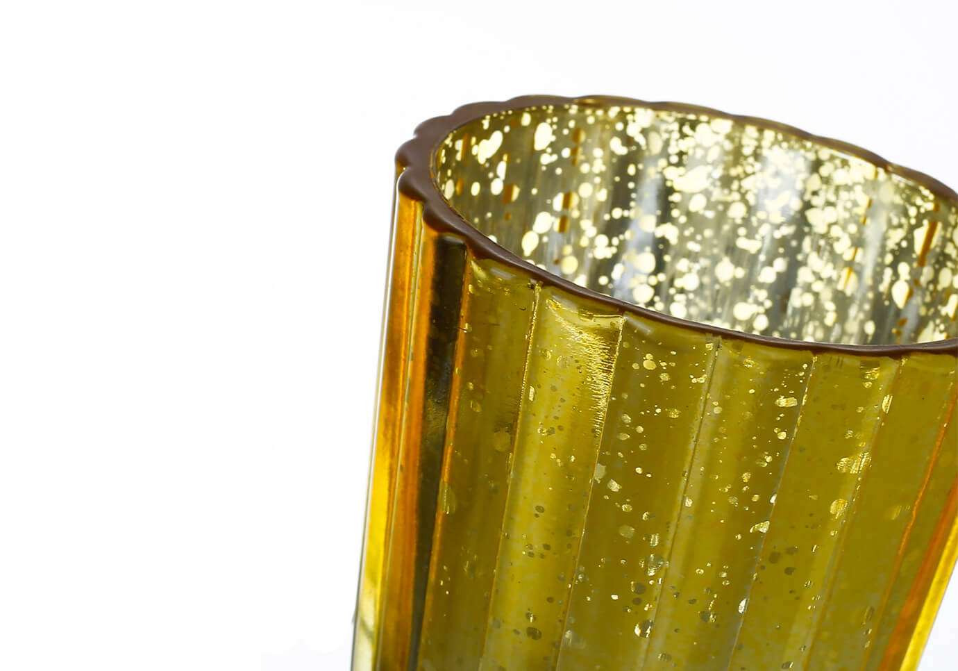 Portavela Vaso Jaspeado Líneas Verticales Dorado