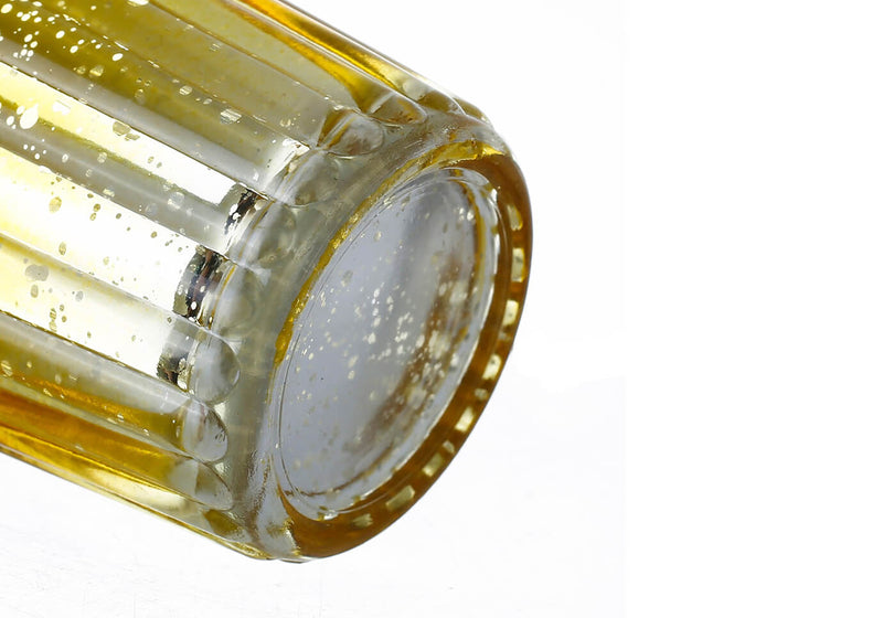 Portavela Vaso Jaspeado Líneas Verticales Dorado