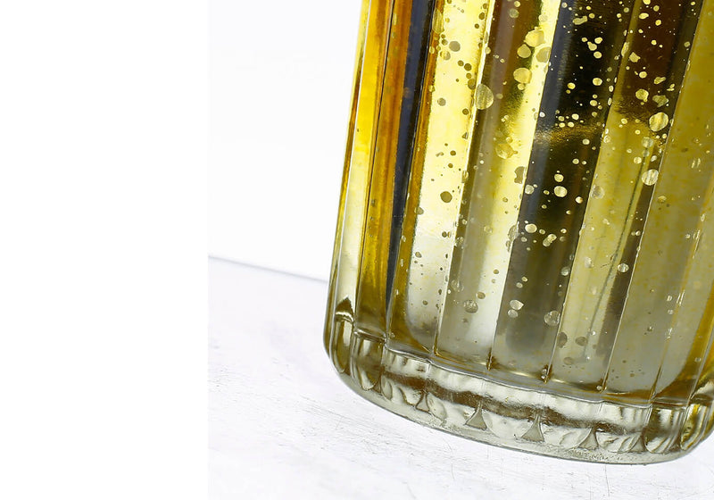 Portavela Vaso Jaspeado Líneas Verticales Dorado