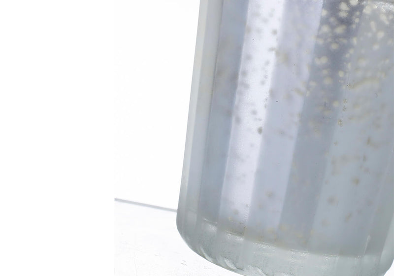 Portavela Vaso Jaspeado Líneas Verticales Plateado