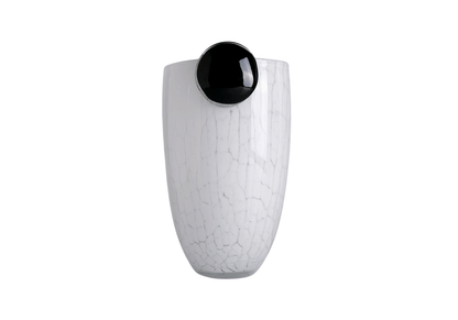 Florero de Vidrio Cilindro Blanco Craquelado con Circulo Negro