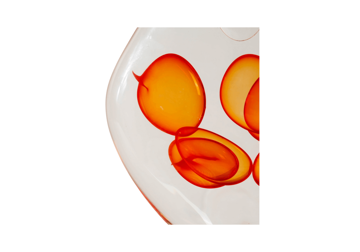 Florero de Vidrio Transparente Circular con Burbujas Naranjas