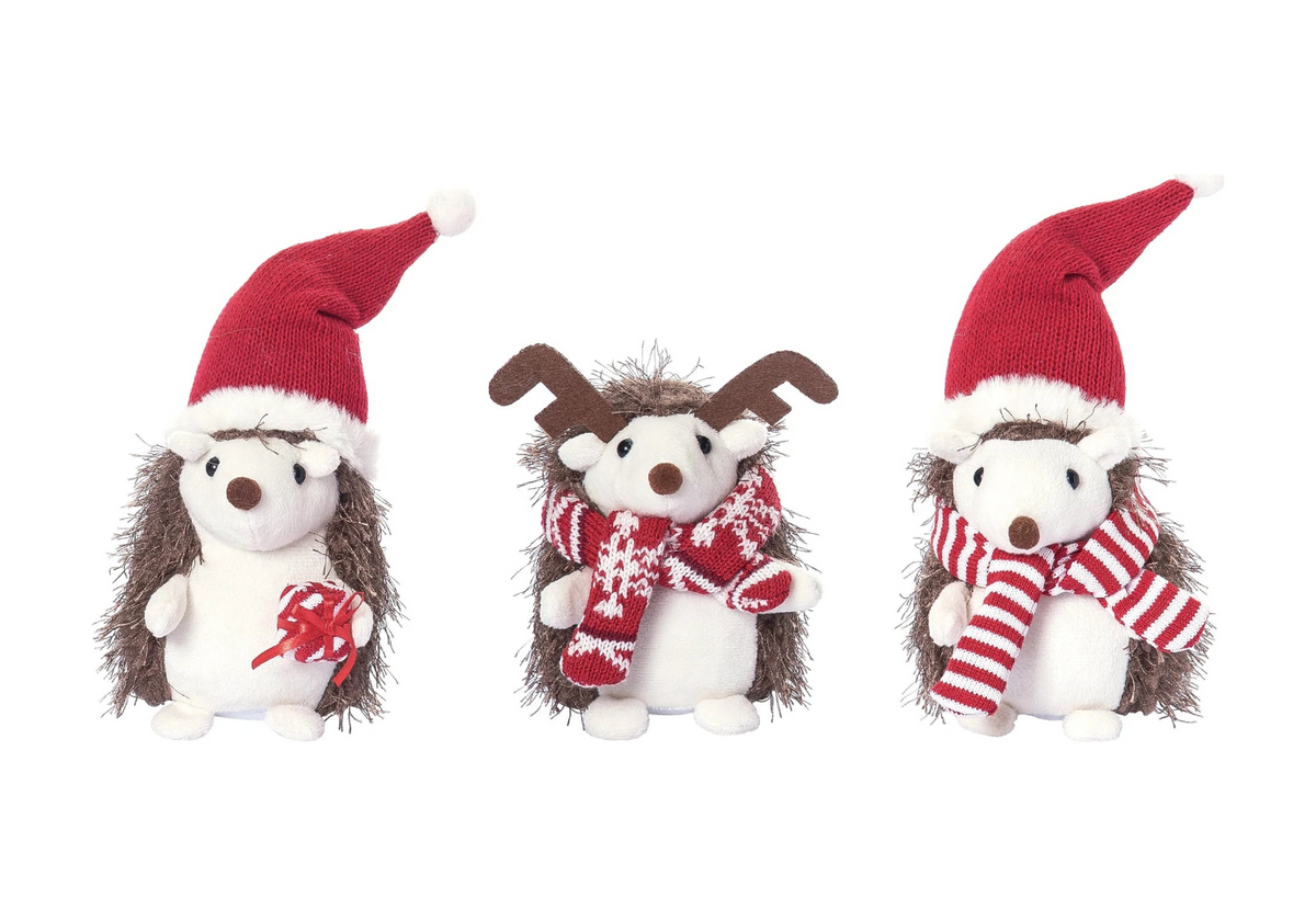 Erizo de Peluche Blanco con Bufanda Roja - Simone