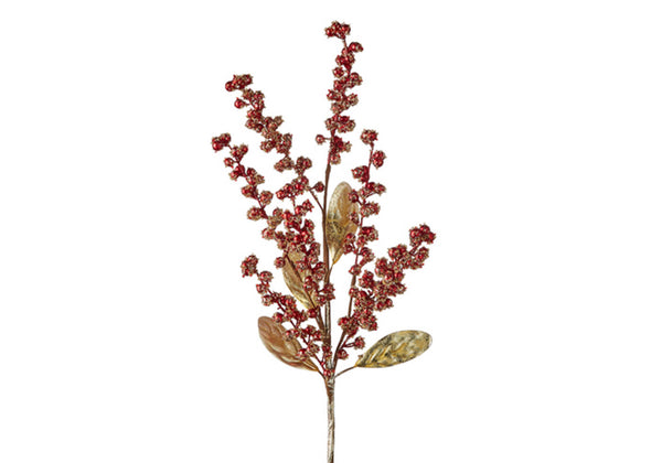 Rama Berries Rojos Hielo y Hojas Doradas 71 cm