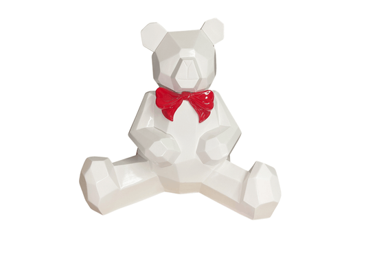 Oso Geométrico Blanco Moño Rojo