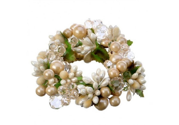 Anillo Hojas y Pedrería Beige 13 cm
