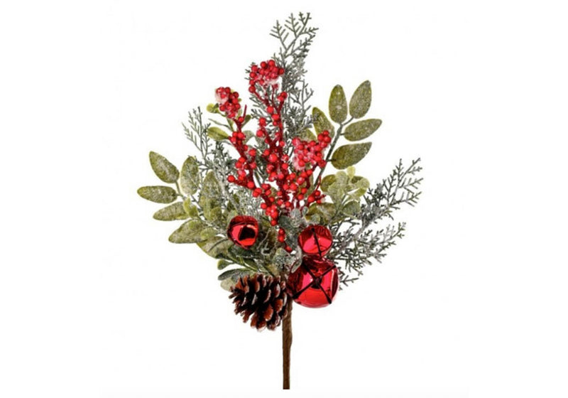 Rama Verde con Berries y Cascabeles Rojos con Piña 38 cm