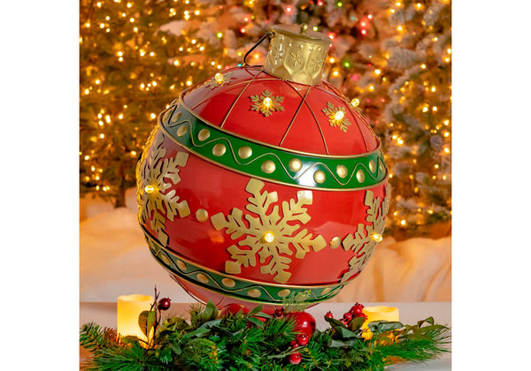 Esfera de Hierro Roja con Snowflakes y Luz 72 cm