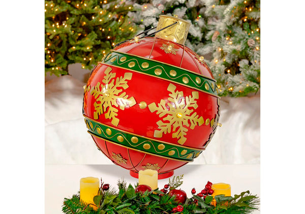 Esfera de Hierro Roja con Snowflakes y Luz 72 cm